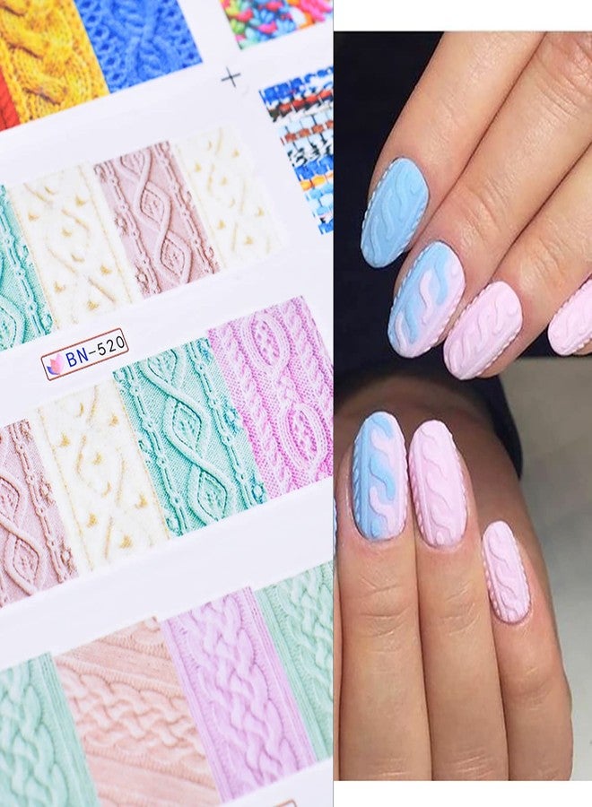 TBRZTR 12 Sheets Nail Stickers Sweater Material Design Water Transfer Nail Decals Holographic Art Sticker Decal Colorful Sweater Patterns Nail Art for Women DIY Supplies Manicure Decoration Nail Art Decal - Image 5